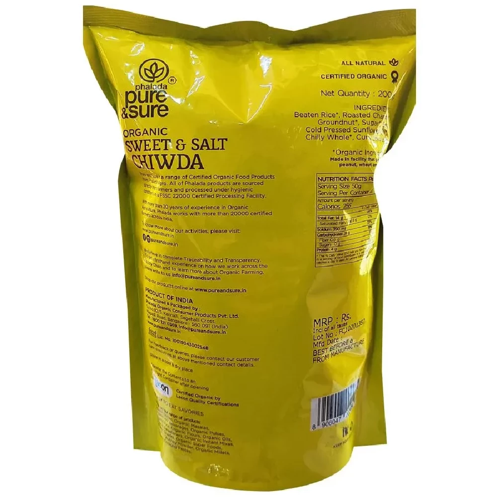 Phalada Pure & Sure Organic Sweet & Salt Chiwda - Spice Blend Of Flattened Rice With Groundnut, 200 g Pouch-2.webp